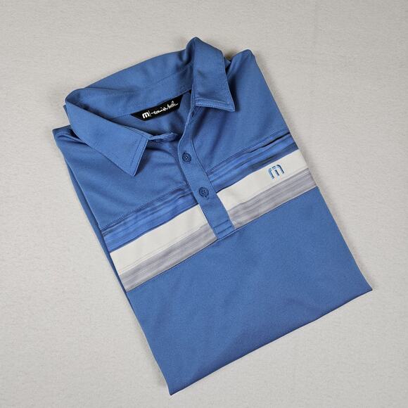 Travis Mathew Cabana Golf Polo Mens M Chest Stripe Logo Blue Casual Performance - Picture 14 of 14